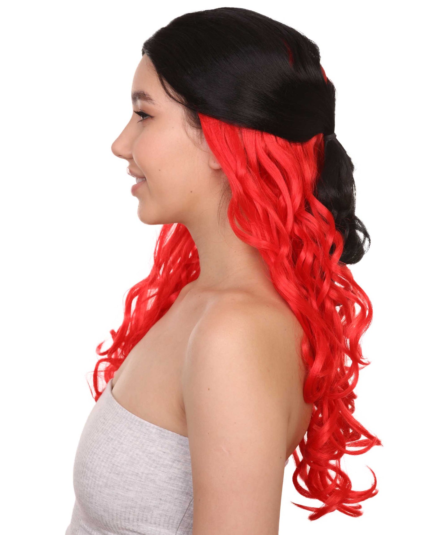 Wigs2youハロウィンパーティープレミアムレディースH-1935 着けやすい 非常に快適 黒と赤のロングウェービーウィッグ