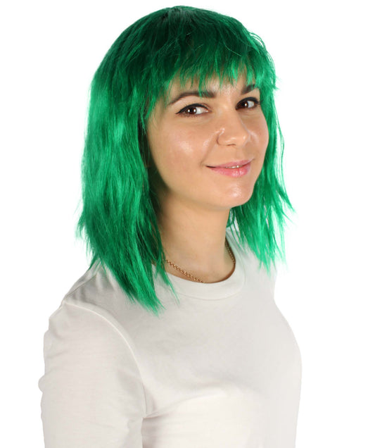 女性用 肩までの長さの前髪つき ウェービーコスプレウィッグ 緑 H-5229_7 ファンシースタイル プレミアムハロウィンパーティーウィッグコレクション