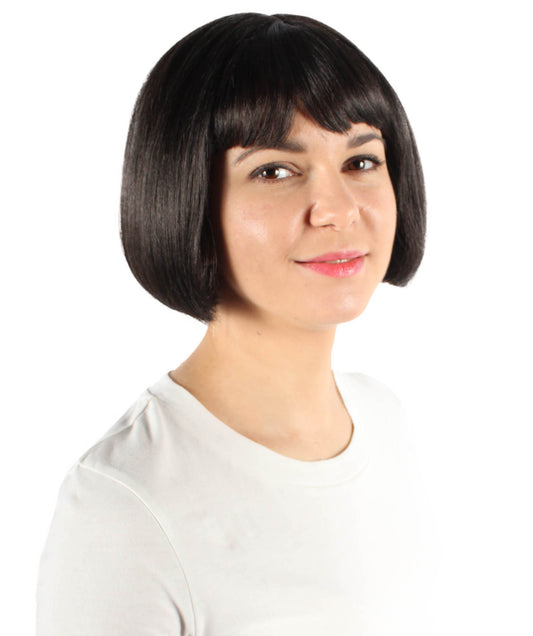 女性用 H-5864 ウィザードワールド ブラック ボブ ウィッグ バングス付き ハロウィンに最適 難燃性合成繊維