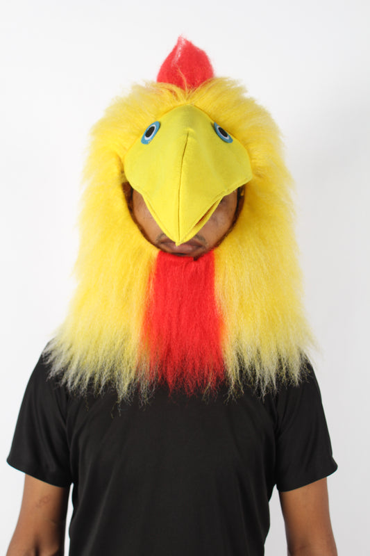 ハロウィンパーティープレミアムメンズ H-5593 黄色と赤のチキンのウィッグとマスク ソフト合成繊維