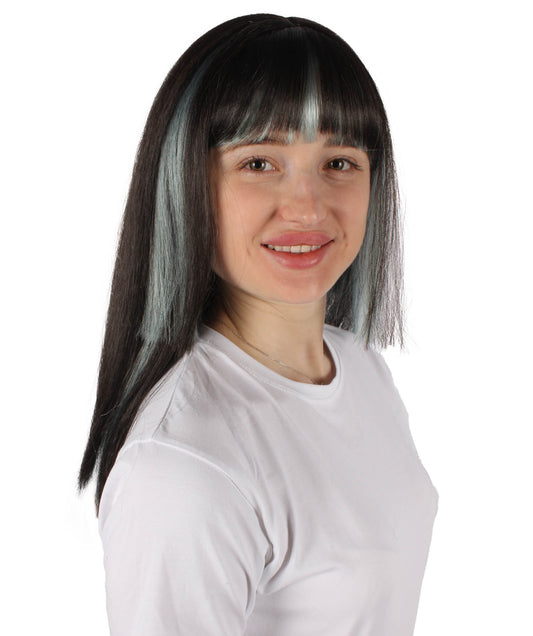 女性用 H-6214 ストレート ブラック&ミント ショートウィッグ コスプレウィッグ 難燃性合成繊維