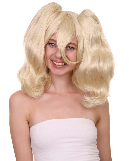 女性用 スーパーヒーローズ バットマン ハーレークイン ポニーテールウィッグ H-4633 ブロンド TV/映画ウィッグ プレミアム通気性キャップレスキャップ
