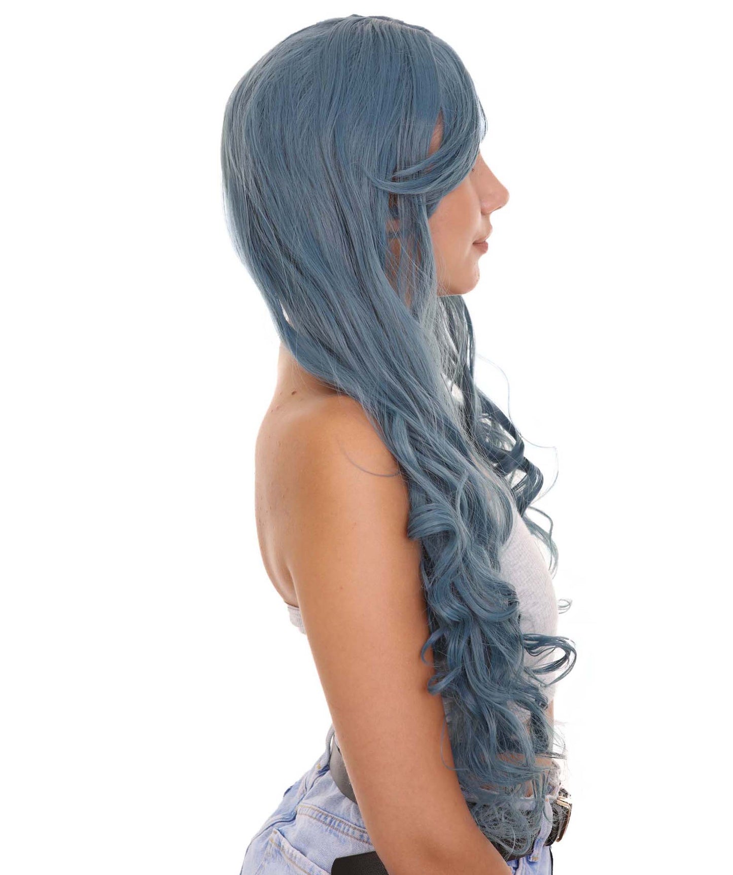 Wigs2you ハロウィンパーティ プレミアムレディース H-2033 着用しやすく とても快適 ロングブルーカーリーウィッグ