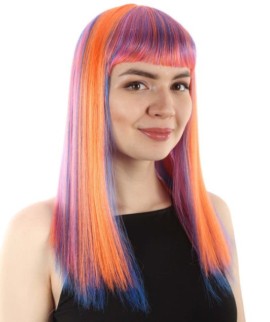 女性 18インチ シルキーな中程度のストレート長さ ディーバウィッグ ピンクオンブレ H-5378_28 合成繊維の髪 バングス付き ハロウィーン パーティーウィッグ