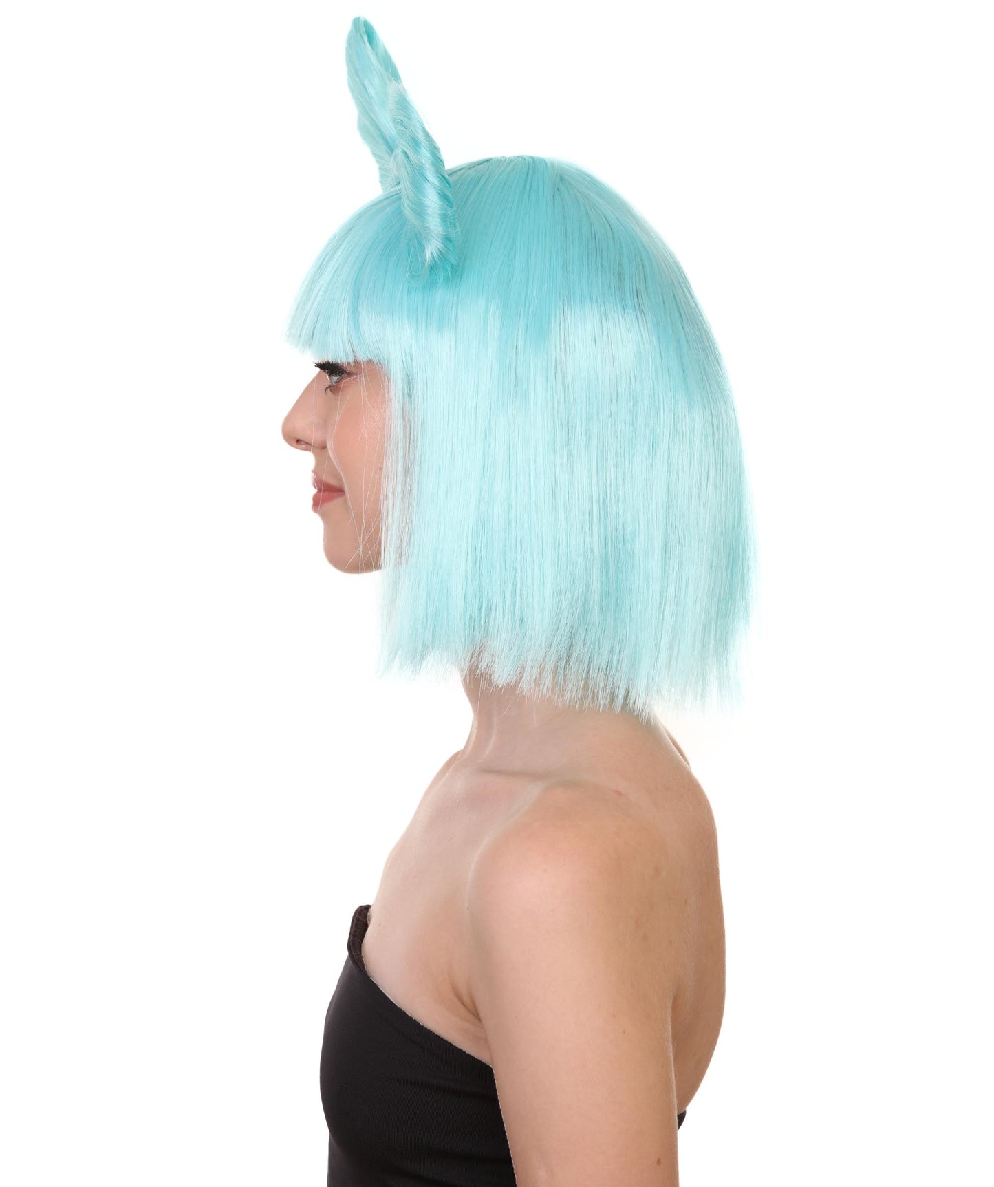 大人の女性用 H-1663 ライトブルーバタフライボウウィッグ セレブリティウィッグ ハロウィン用 プレミアム通気性キャップレスキャップ