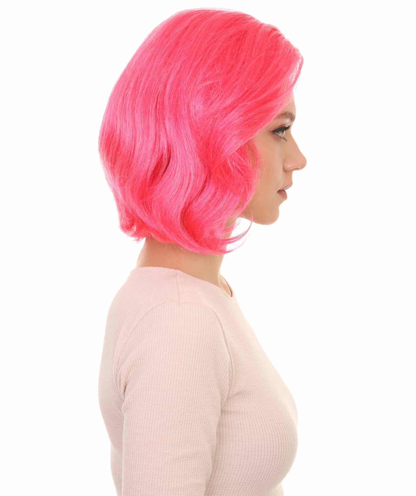 ウィメンズ 80s レイヴ パンク ピンク & ブラックウィッグ H-4707 プレミアム通気性の良いキャップレスキャップ