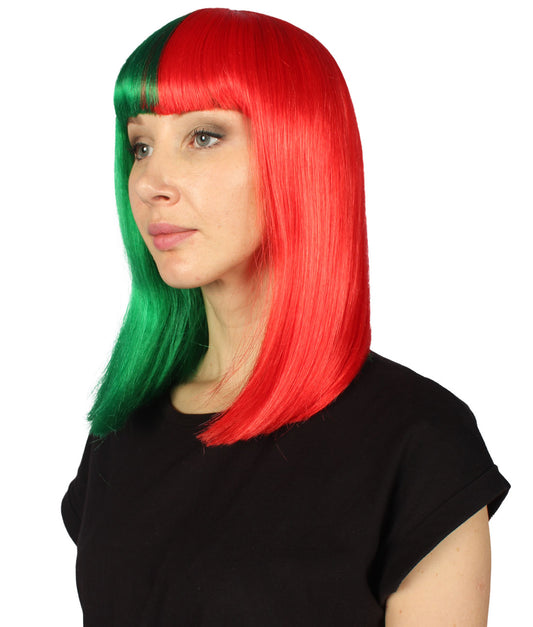 ハロウィンパーティープレミアムレディース H-4084 二色調グリーン&レッドミディアムボブウィッグ