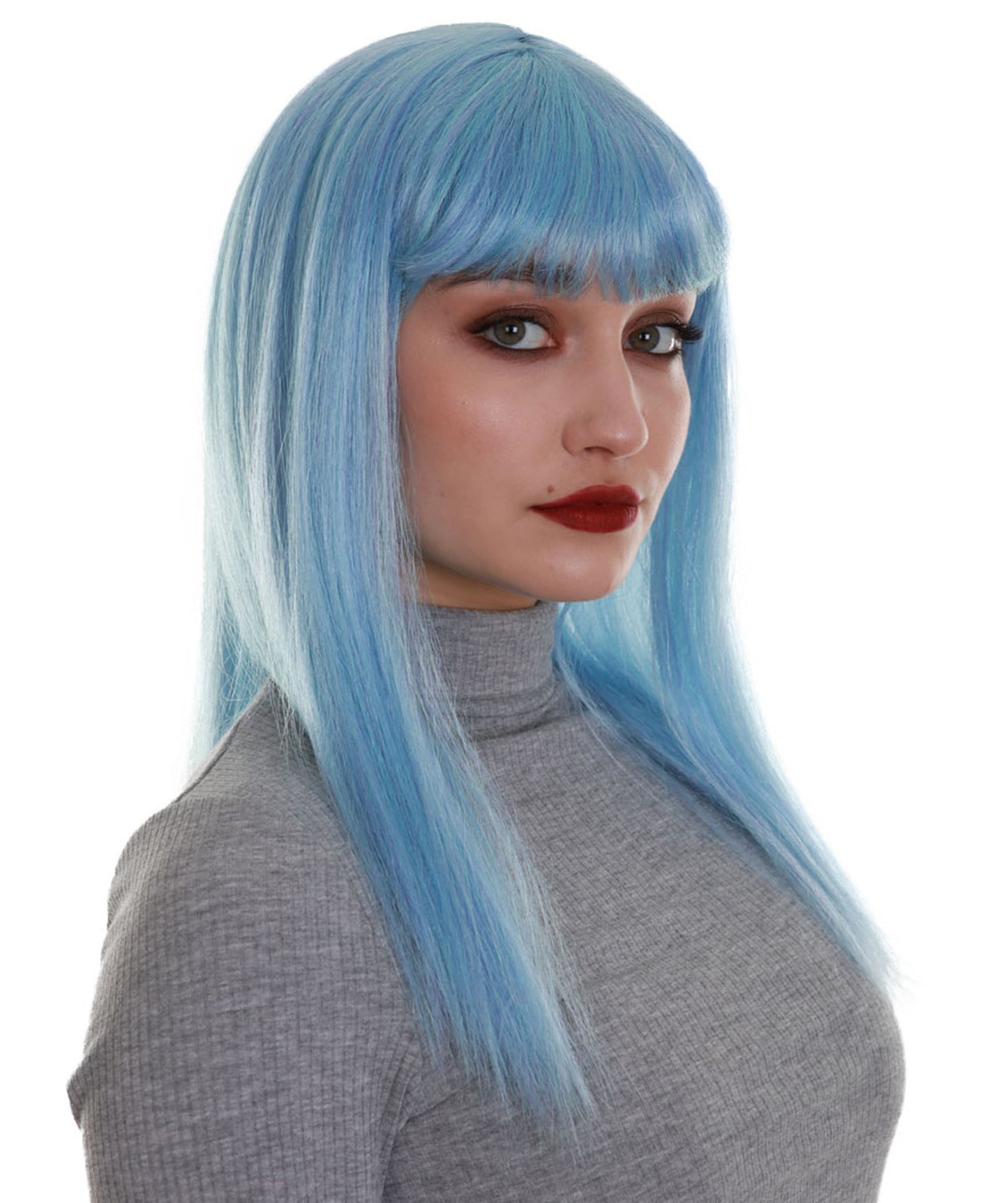 ハロウィンパーティープレミアム H-5293 女性用 アイシーブルー ストレート ショルダーレングス トレンディ ドリームシクルウィッグ ブルー