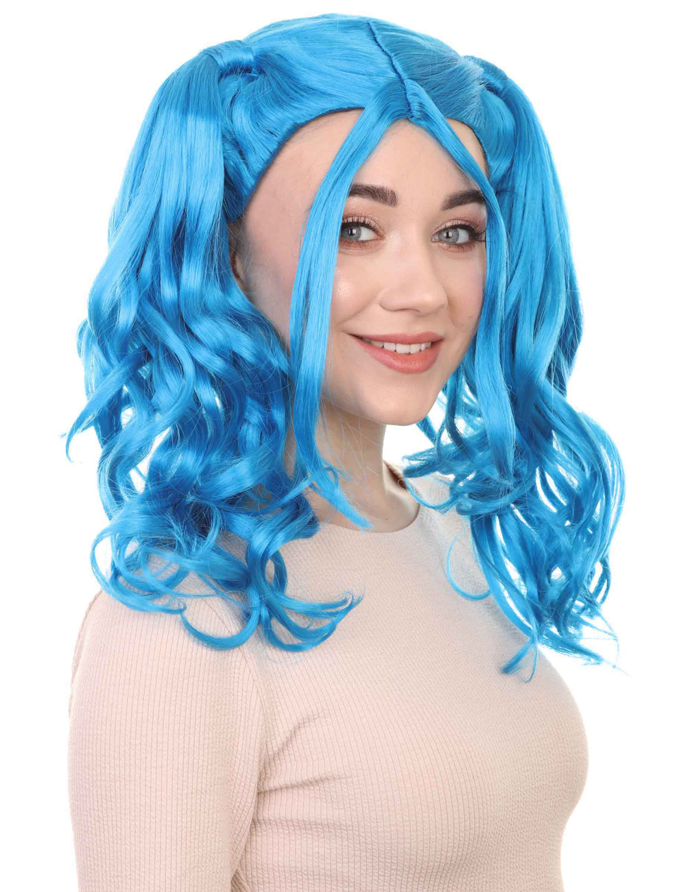 Wigs2you ハロウィンパーティー プレミアム レディース H-746 ドリー ピグテール ウィッグ ネオンブルー色