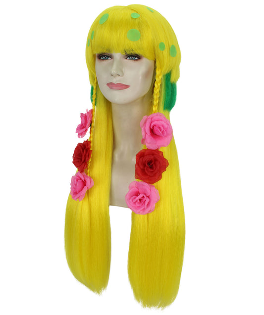 女性用 h-6259 イエロー&グリーン シー カートゥーン ロング ボブ ウィッグ コスプレ ウィッグ 難燃性 合成繊維