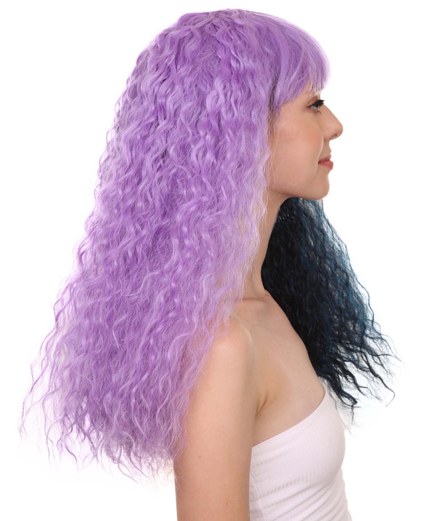 Wigs2you ハロウィンパーティープレミアムレディース H-1781 華やかに見える独占! コスプレウィッグ メラニーロングウェービー パープルとブラックの半分スタイル