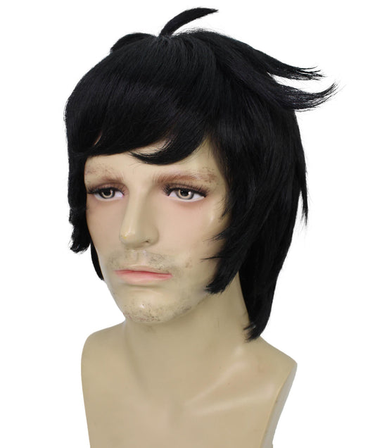 メンズ H-6078 ブラック アニメ コスプレウィッグ ハロウィンに最適 難燃性合成繊維