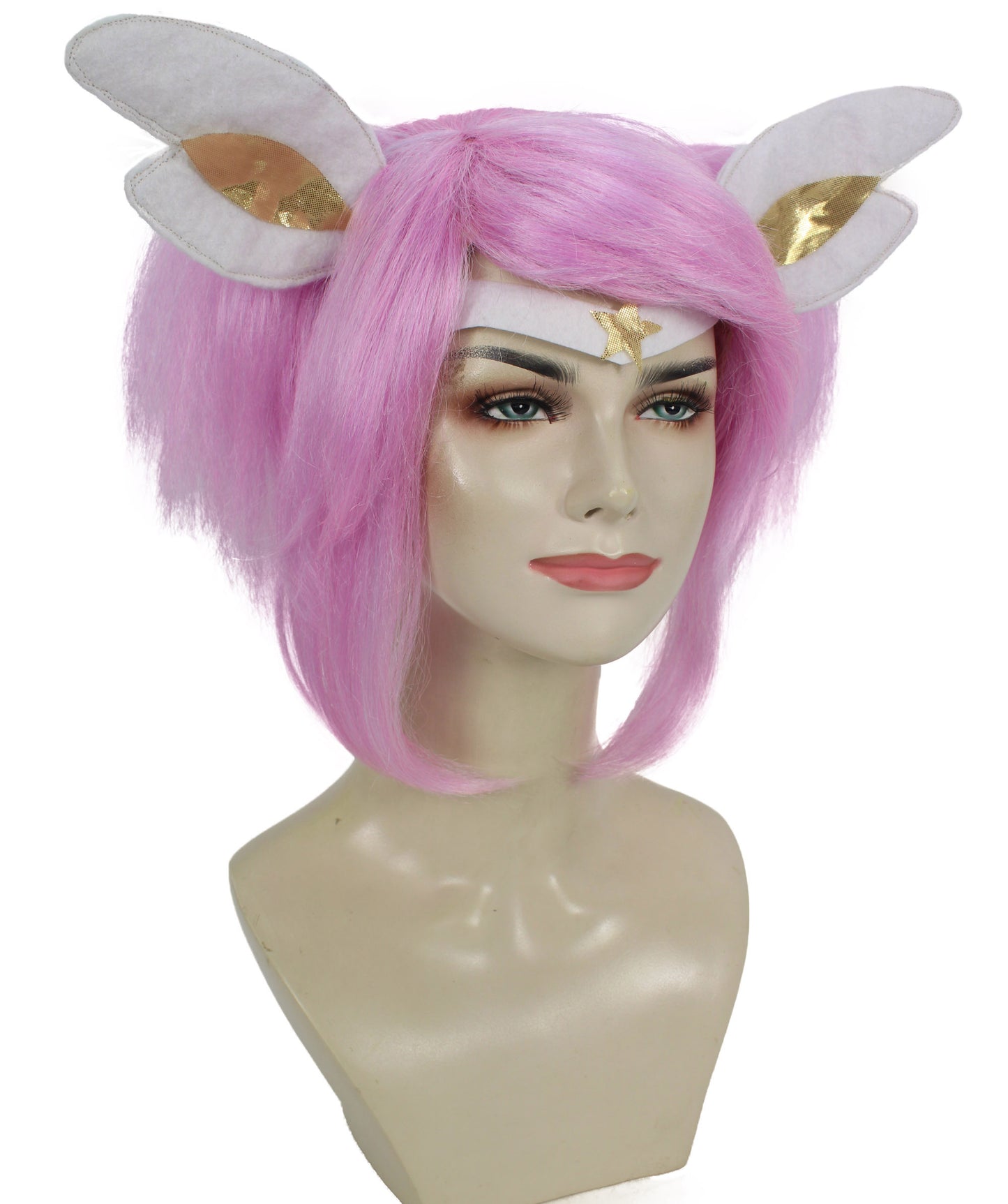 女性用 H-6011 アニメ ガーディアン 2 ポニーテール ミディアム ストレート ピンク コスプレウィッグ ハロウィンに最適 難燃性合成繊維