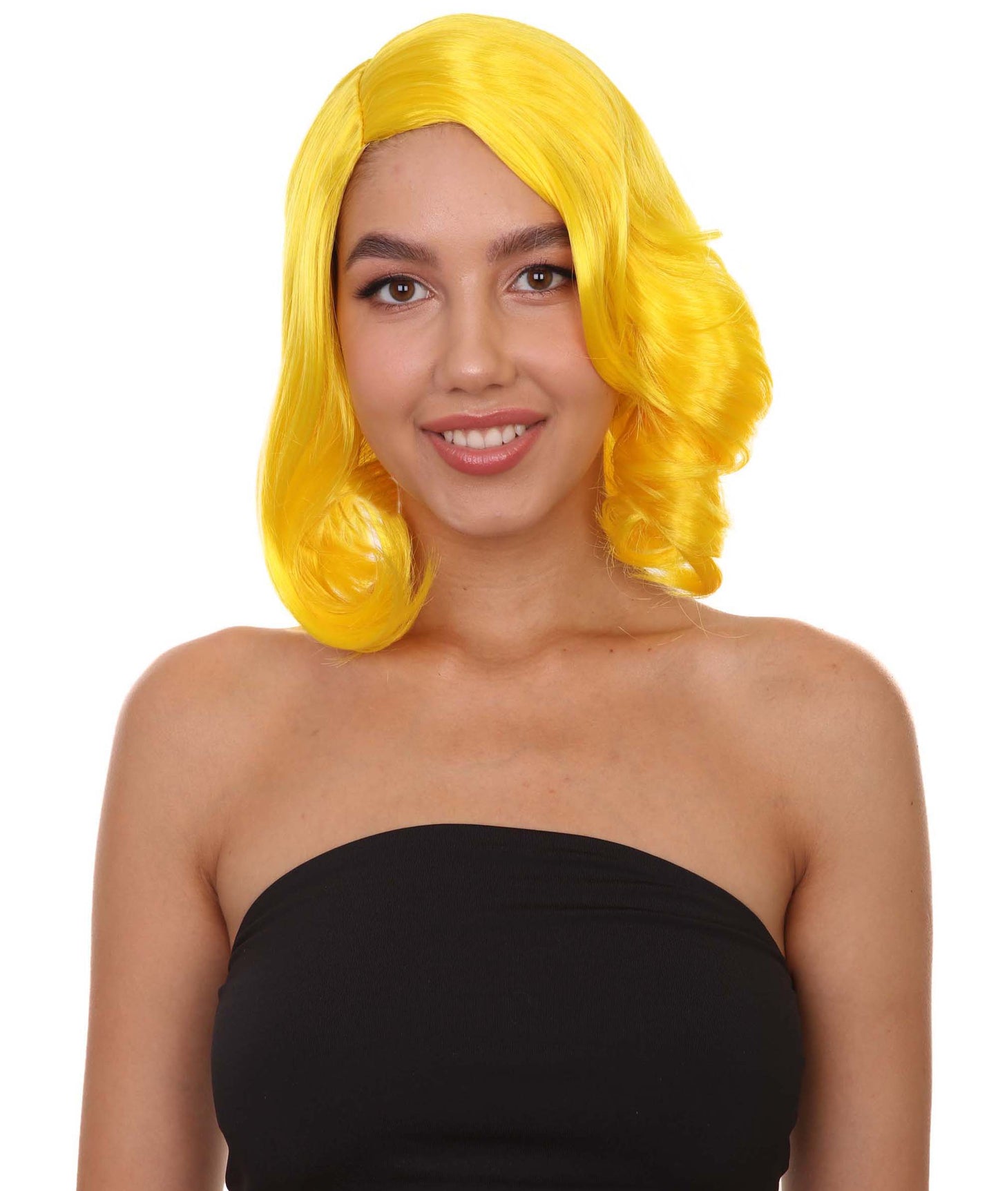 Wigs2you ハロウィン パーティー プレミアム 簡単に着用できる H-1126 とても快適なイエロー カーリー レディ ウィッグ