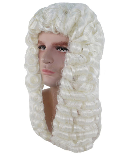 カーリーコロニアル裁判官ウィッグ白 男性用 H-4301 プレミアム通気性キャップレスキャップ