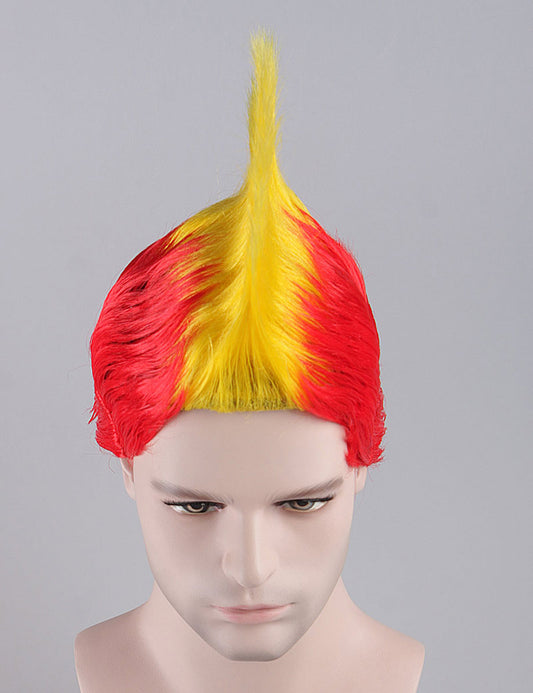 モホーク語かつら 赤い&黄色のハロウィンかつら 割増空気を通すキャップレスH-339
