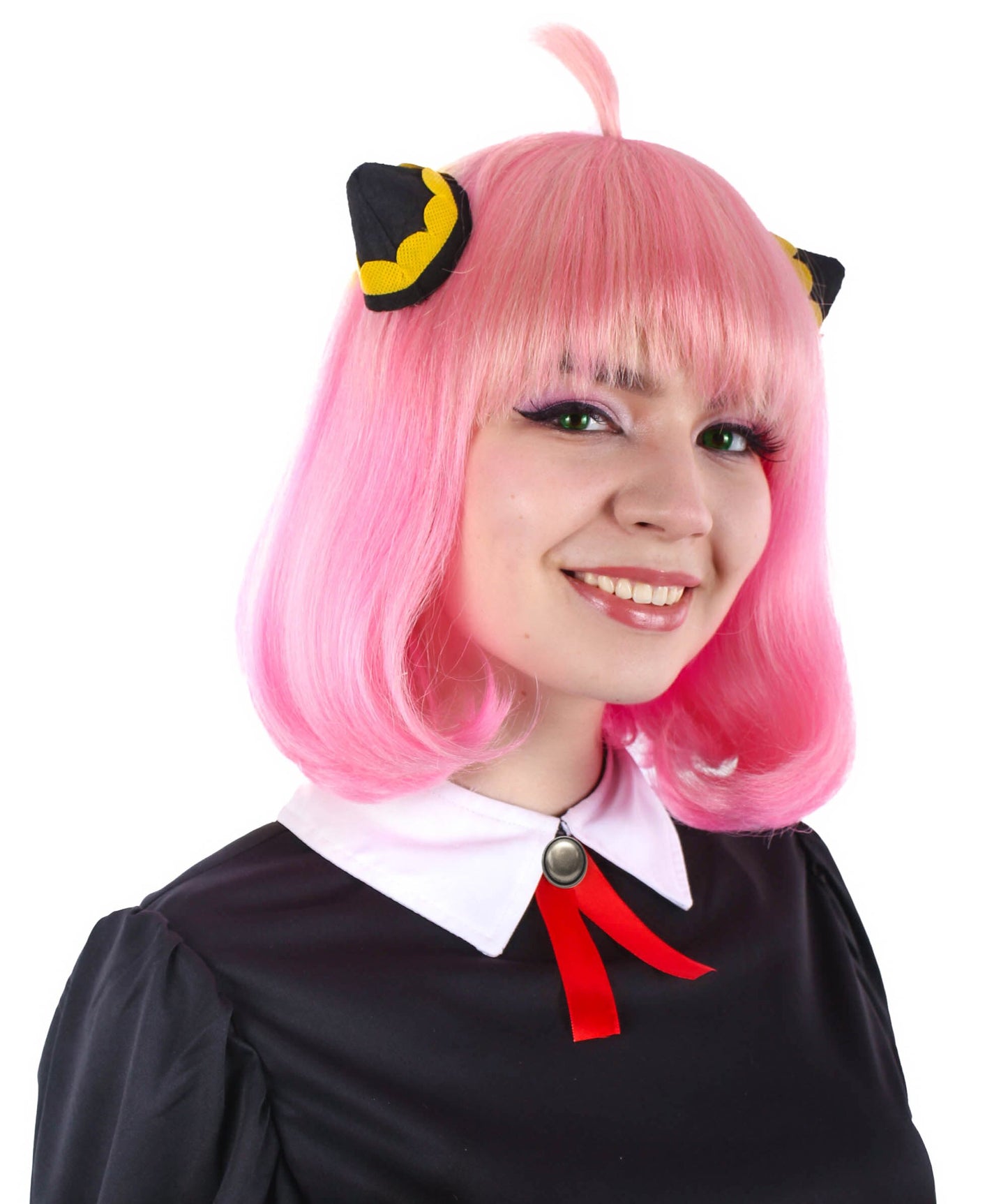 大人向け女性用 H-5805 日本のアニメシリーズ ショート&ピンク ストレート ボブ ウィッグ ハロウィンに最適 難燃性合成ファイバー