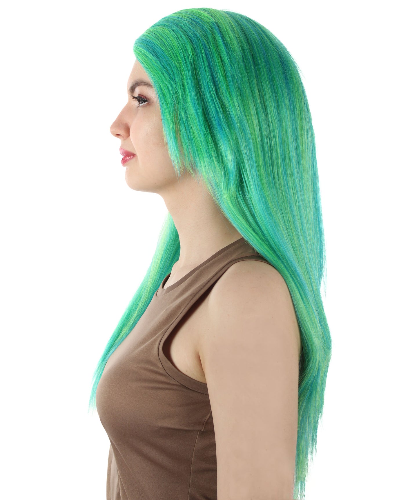 女性用ロングストレートサイドパートコスプレウィッグ グリーンオンブレ H-5220_32 ファンシースタイル プレミアムハロウィンパーティーウィッグコレクション