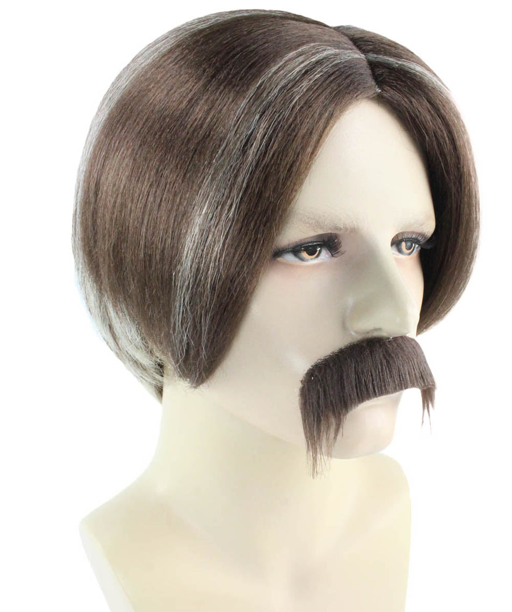 男性用 ブラウン ウィッグ ムースタッシュ セット H-2369 コスプレ ハロウィン ウィッグ プレミアム 通気性のあるキャプレスキャップ