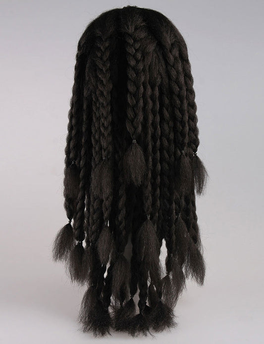 海賊ジャックかつら 黒いコスプレかつら 割増空気を通すキャップレスH-342