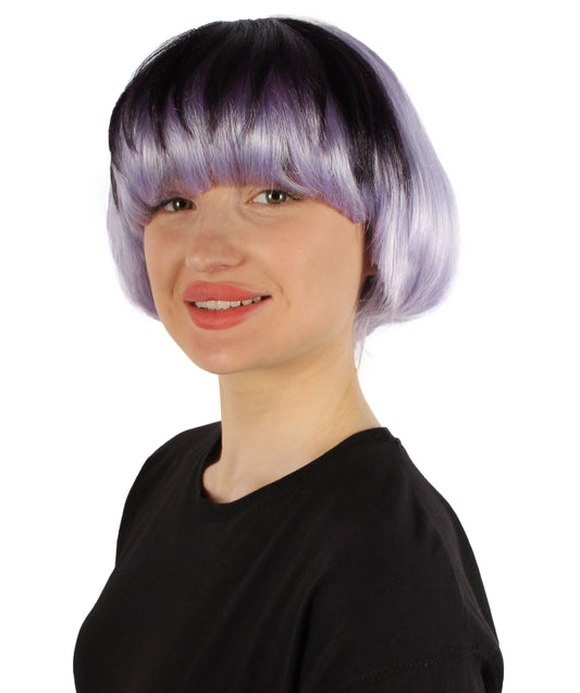 女性用 H-5851 ブラックとパープル ランダム モデル ウィッグ ハロウィンに最適 難燃性合成繊維