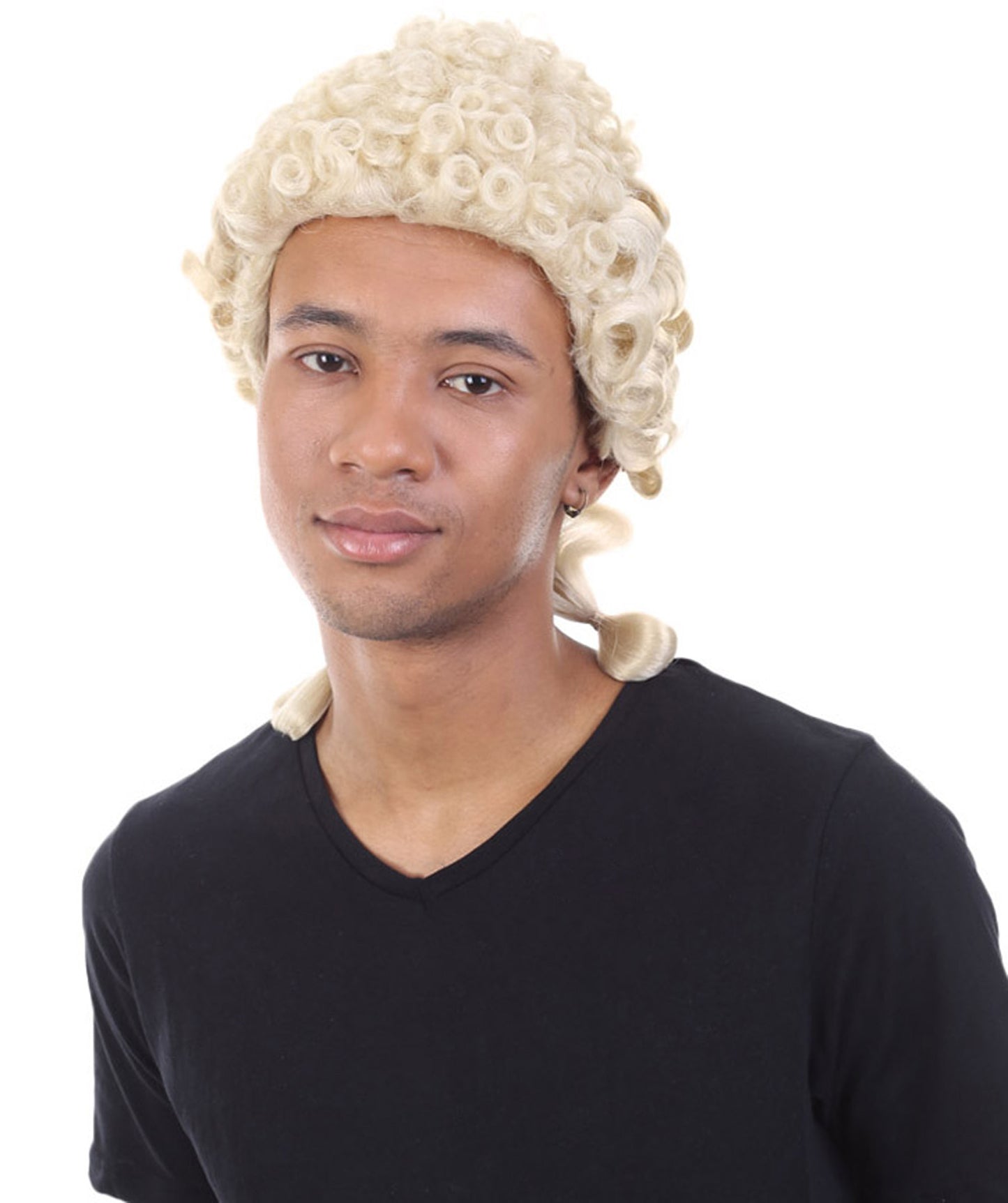 男性用コロニアル裁判官ブロンドウィッグ H-4341 プレミアム通気性キャップレスキャップ