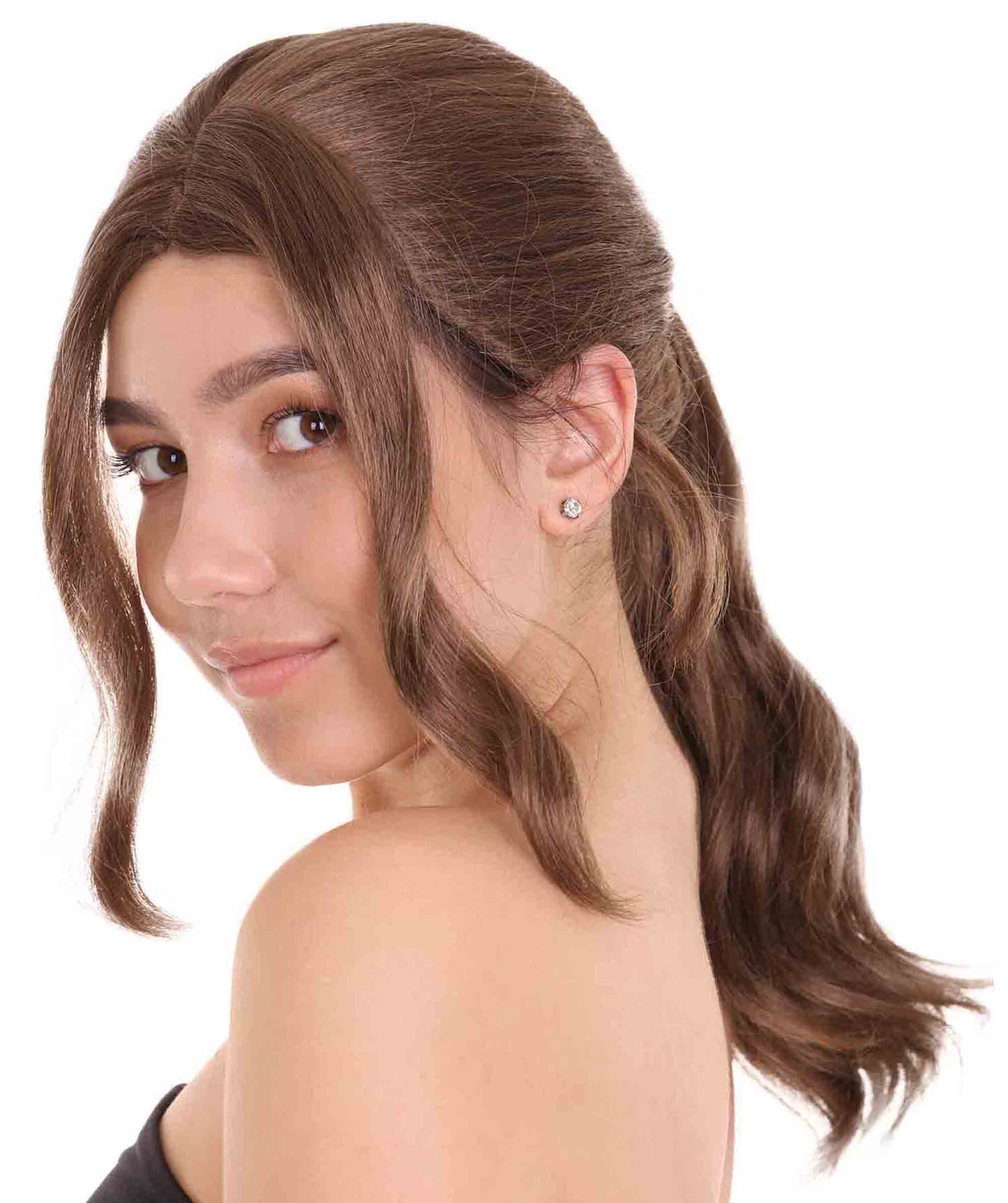 コスプレウィッグ Tomb Raider Lara H-3576 ブラウン映画ウィッグ プレミアム 通気性の良い キャップレスキャップ