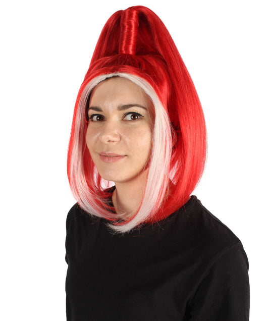 レディース H-5988 レッド ドラッグクイーン ウィッグ ハロウィンに最適 難燃性合成繊維