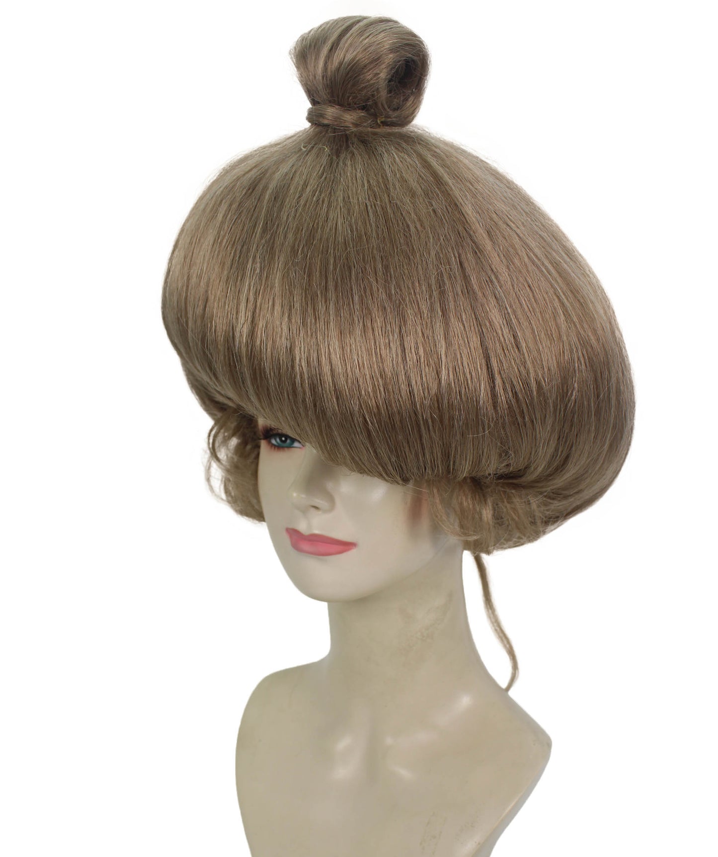 女性用 H-6014 ナチュラル ブロンド ボブ ウィッグ ショート お団子付き ハロウィンに最適 難燃性合成繊維