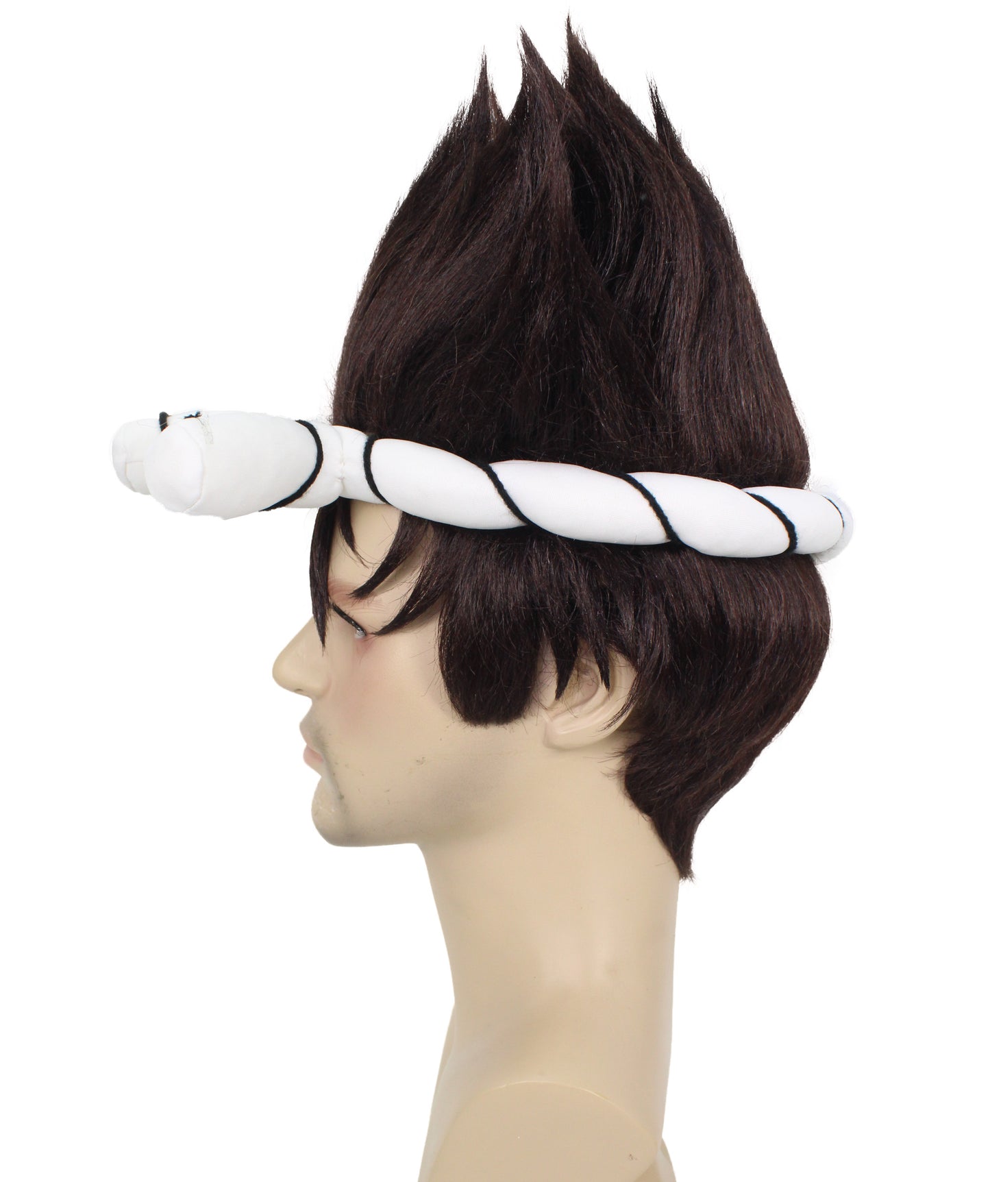 Wigs2you H-6919 黒のスパイキーウィッグと白の結び目付きヘッドバンド|ハロウィンに最適|プレミアムな通気性のあるキャップレスキャップ