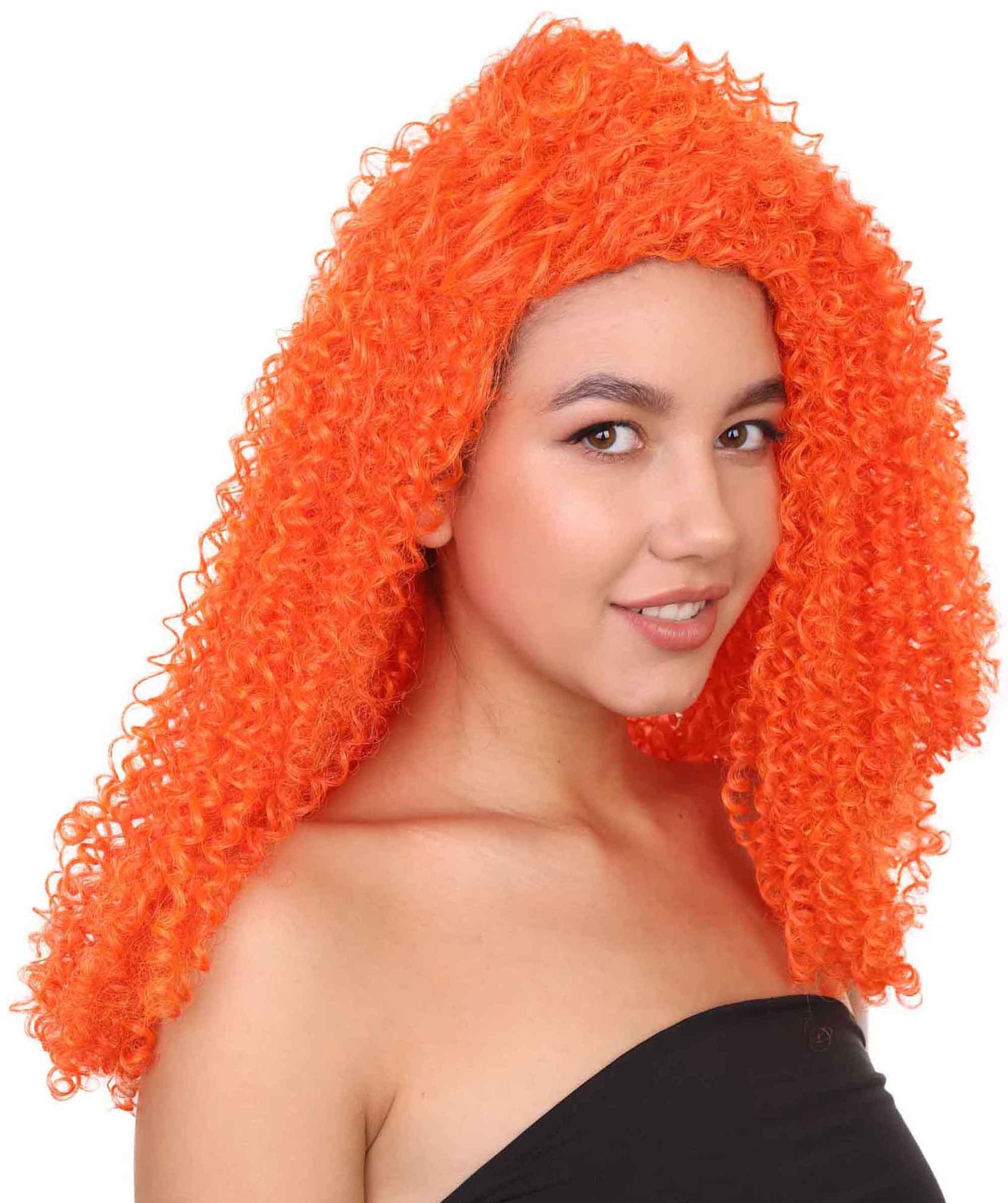 プレミアムハロウィンパーティーレディ H-5453 ロングレングス カーリー ドラッグの女王 フィアースオレンジウィッグ オレンジ