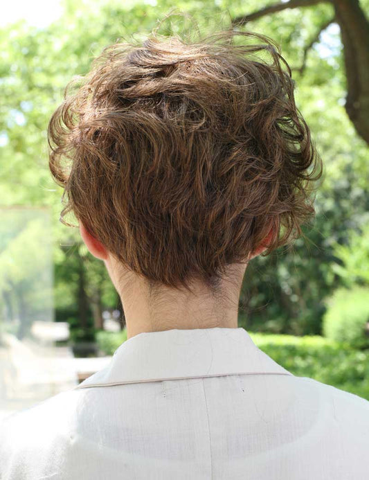 人毛と耐熱ファイバーのミックス, きつめのカールでアレンジいらず! ウィッグネット付きHHB-043