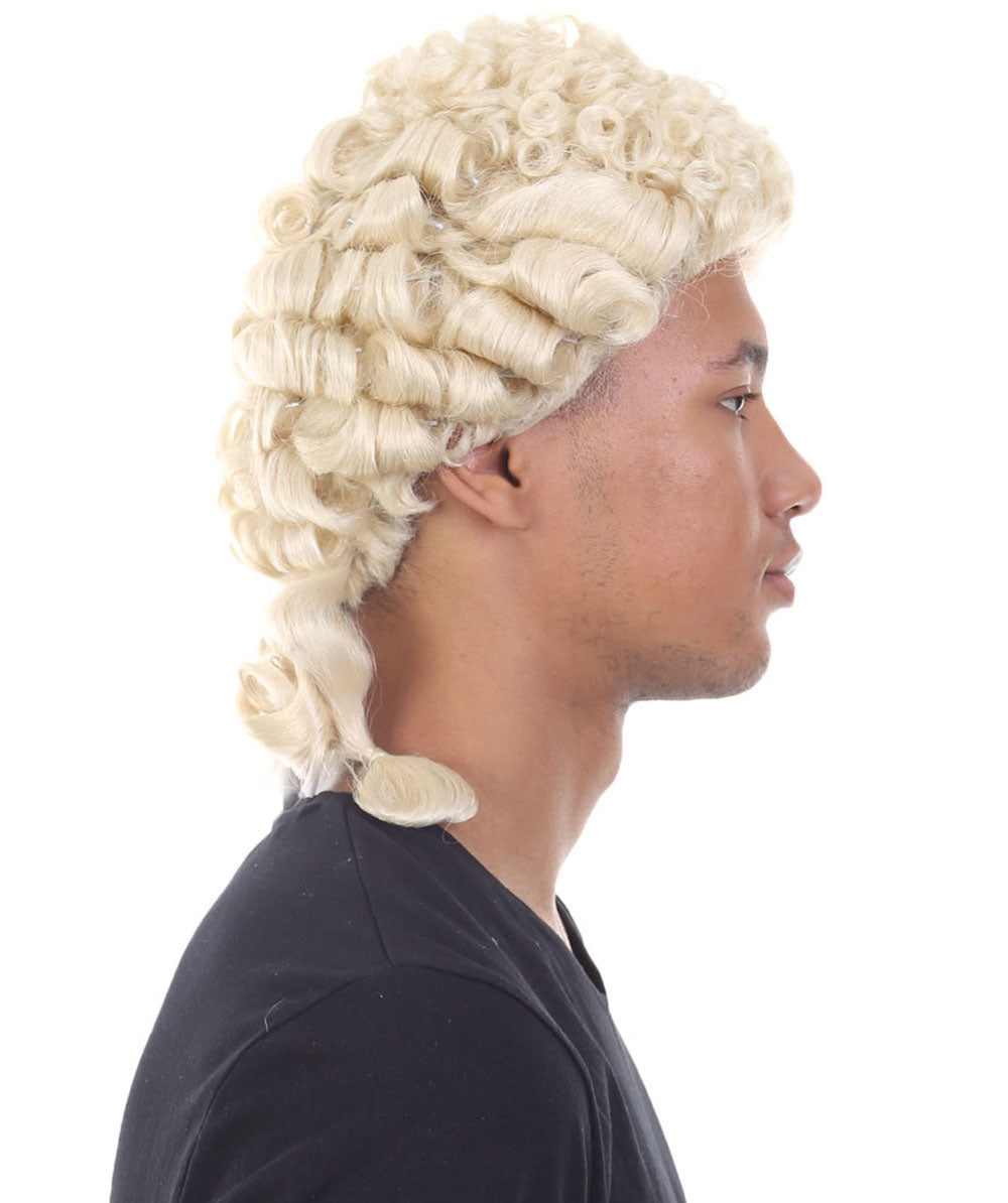 男性用コロニアル裁判官ブロンドウィッグ H-4341 プレミアム通気性キャップレスキャップ