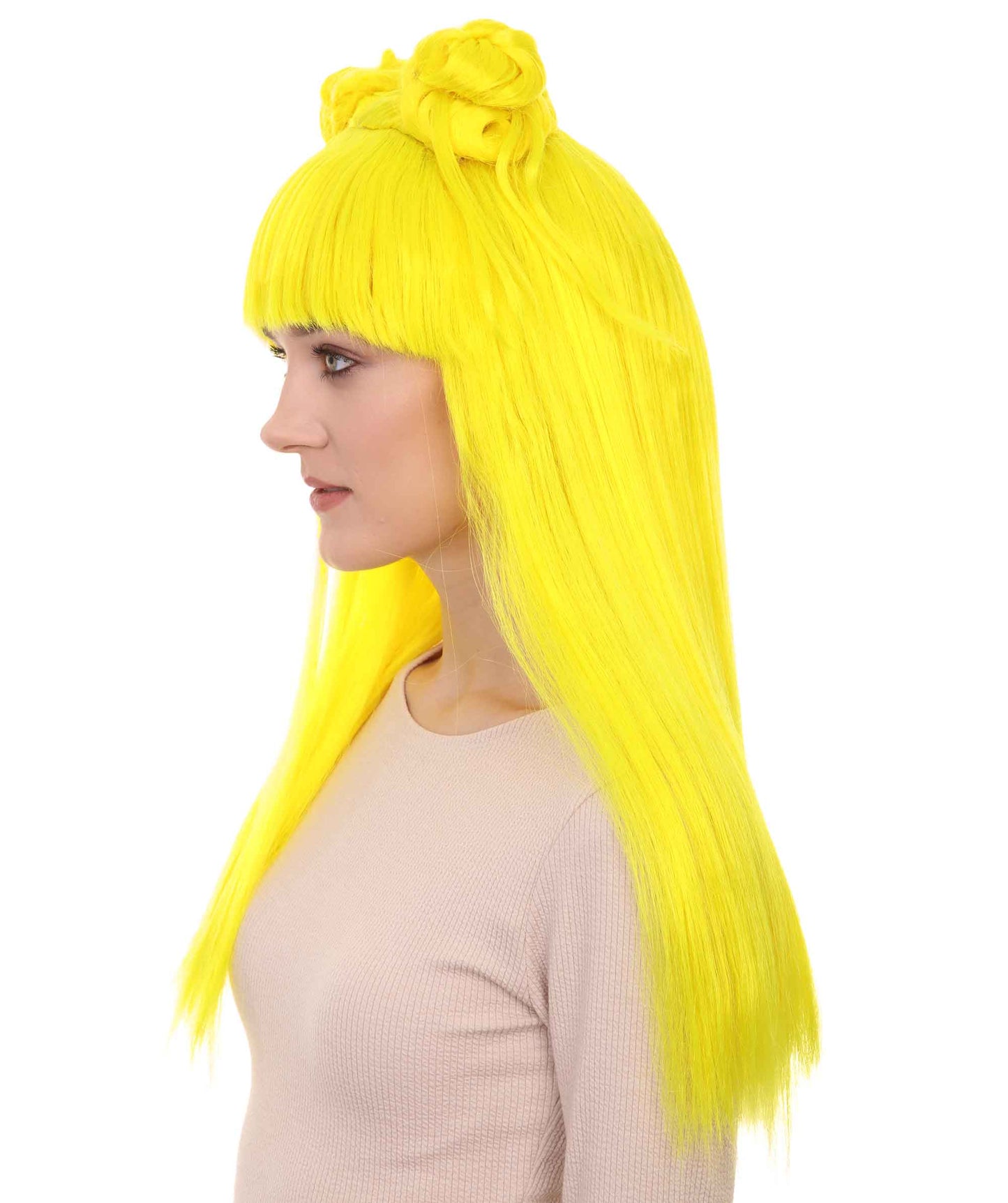 Wigs2you ハロウィン パーティー プレミアム レディース H-1225 快適なフィット感 ネオンイエロー アジアン プリンセス ウィッグ