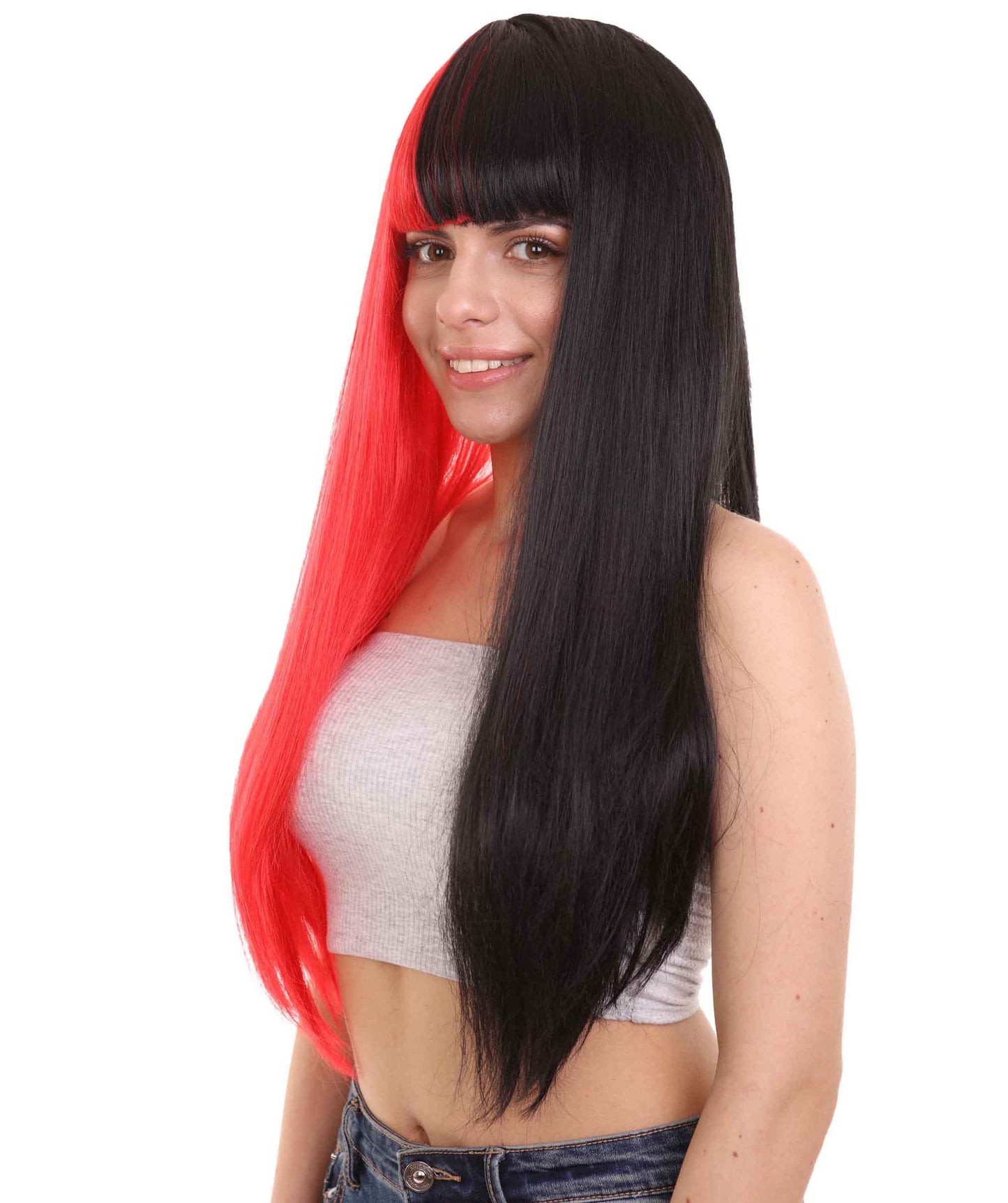 ハロウィンパーティープレミアムレディース H-4115 トーントーンレッド&ブラックロングボブウィッグコレクション