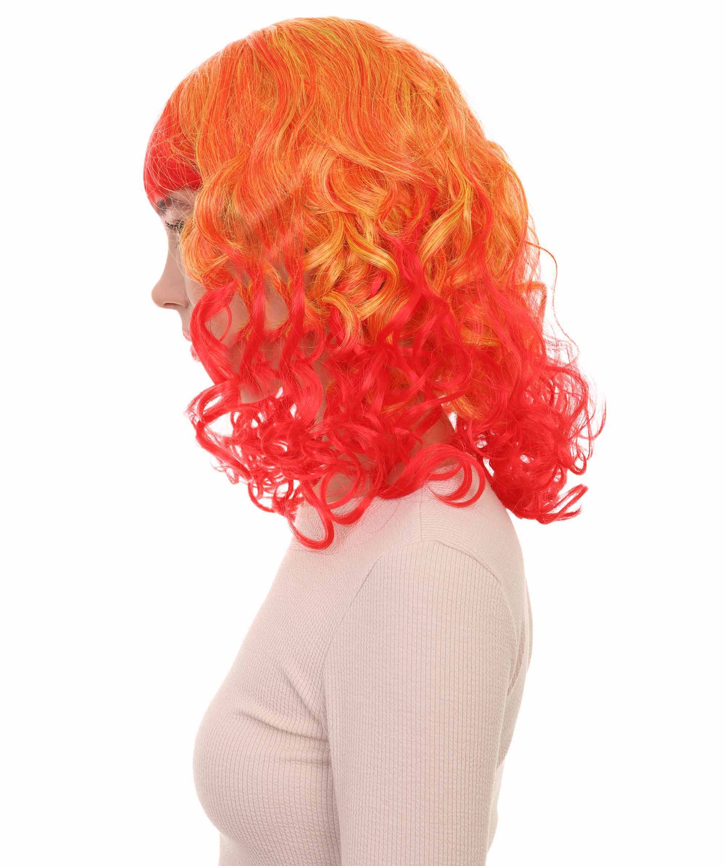 Wigs2you ハロウィンパーティープレミアムレディース H-1810 華やかに見える赤と黄色のツートーン ロングウェービーウィッグ