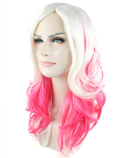ハロウィンパーティープレミアムレディース H-1459 ファンタジーウェーブ ホワイト&フューシャ ウィッグ マルチカラー