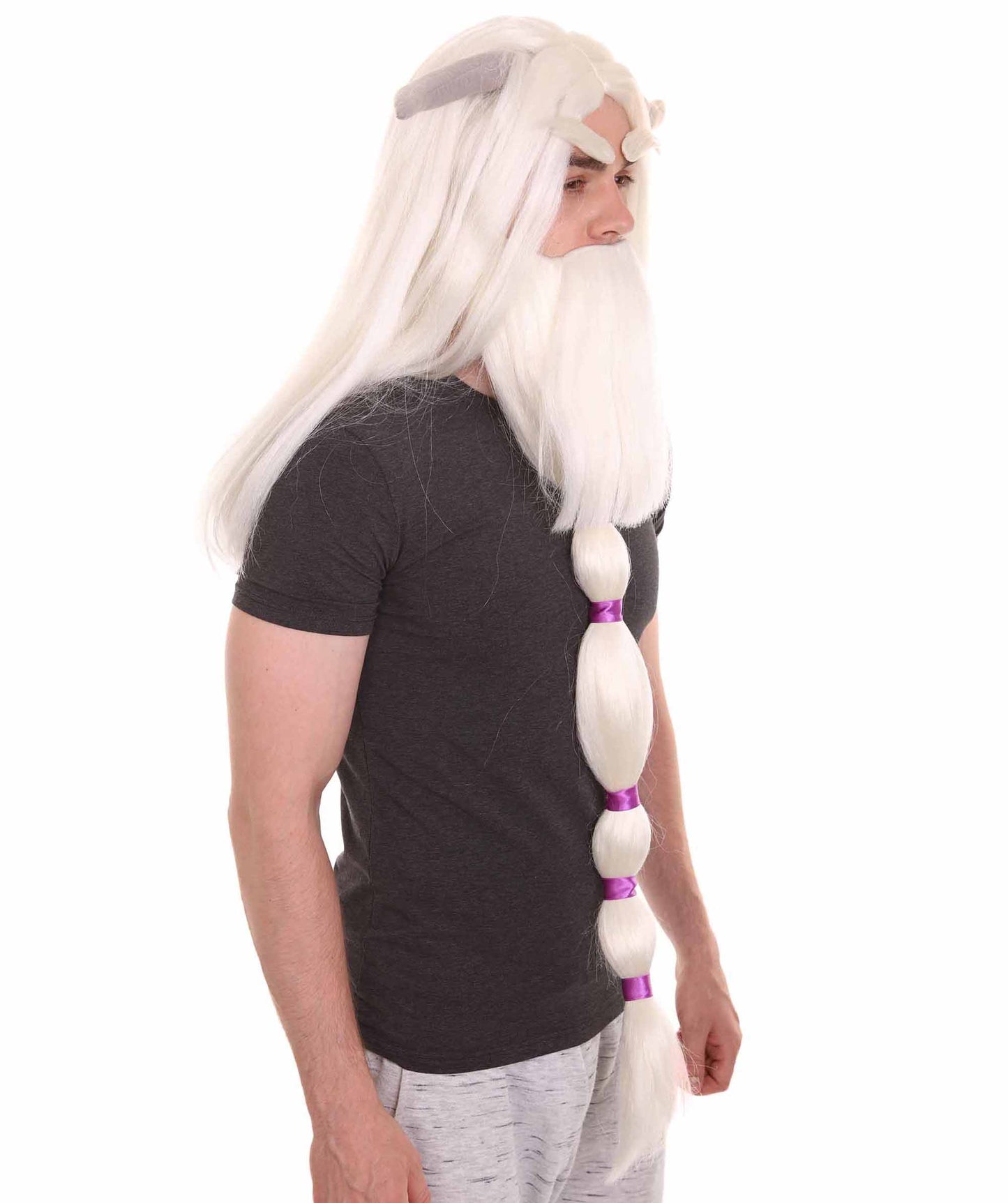 ハロウィンパーティ プレミアム 男性用 H-4790 スモールフット ソープ ホワイトウィッグ、フルヒゲ、ホーン付き