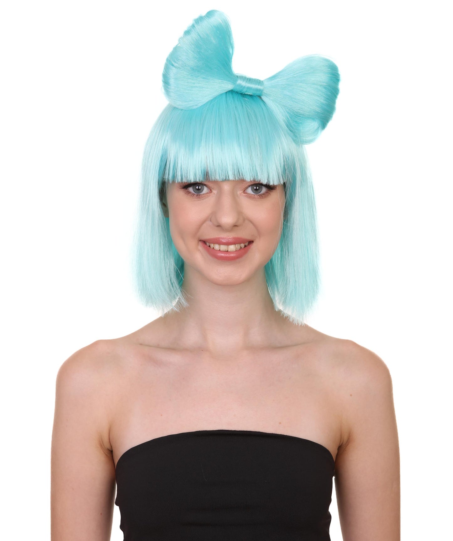 大人の女性用 H-1663 ライトブルーバタフライボウウィッグ セレブリティウィッグ ハロウィン用 プレミアム通気性キャップレスキャップ