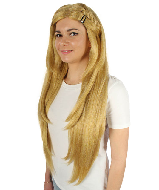 女性用 H-5869 日本のビデオゲーム プリンセス ストレート ブロンド ウィッグ ハロウィンに最適 難燃性合成繊維