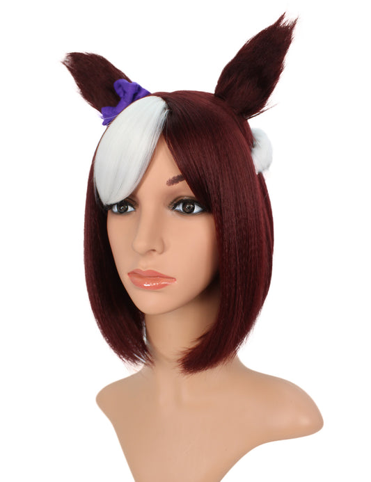レディースファッション C-103 ミディアム C-バーガンディ/ホワイトハイライト コスプレヒートスタイラブルウィッグ