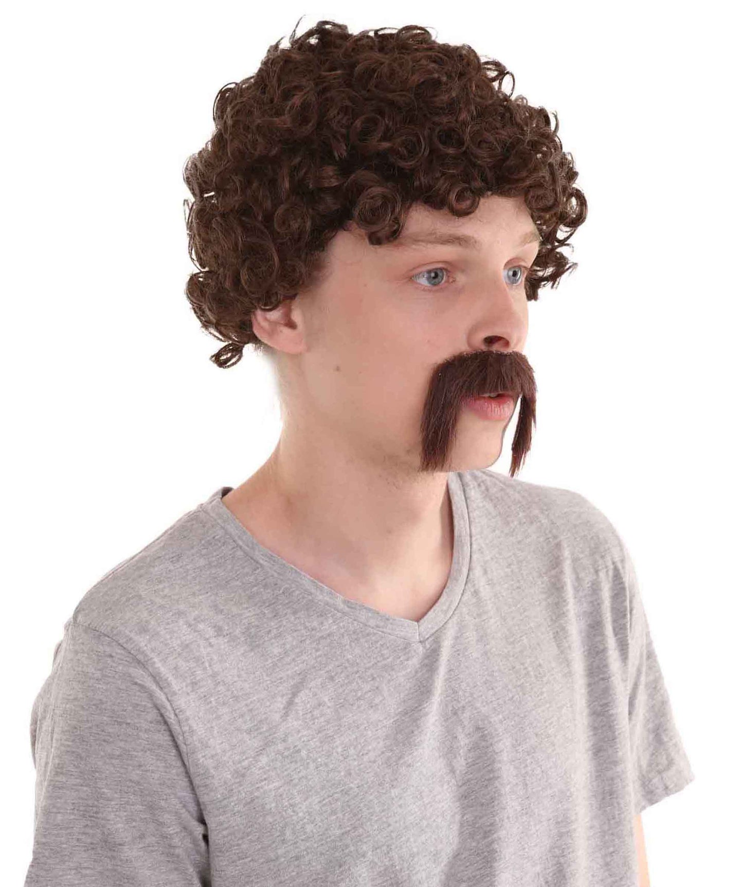 Wigs2you.com メンズ ウィッグ ブラウン アフロ 口ひげ付き キャラクター風 ハロウィン・仮装・パーティー用 合成繊維 耐熱仕様 H-2224