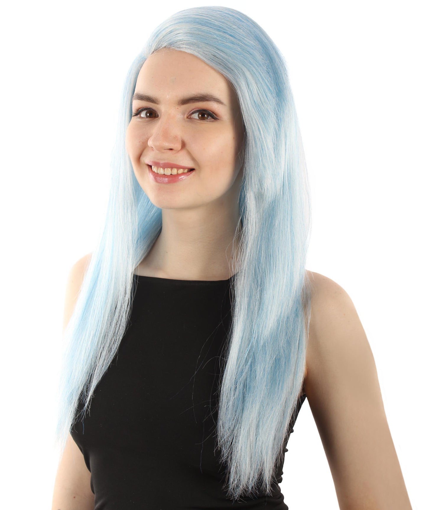 女性用ロングストレートサイドパートコスプレウィッグ アイスブルーブレンド H-5220_30 ファンシースタイル プレミアムハロウィンパーティーウィッグコレクション