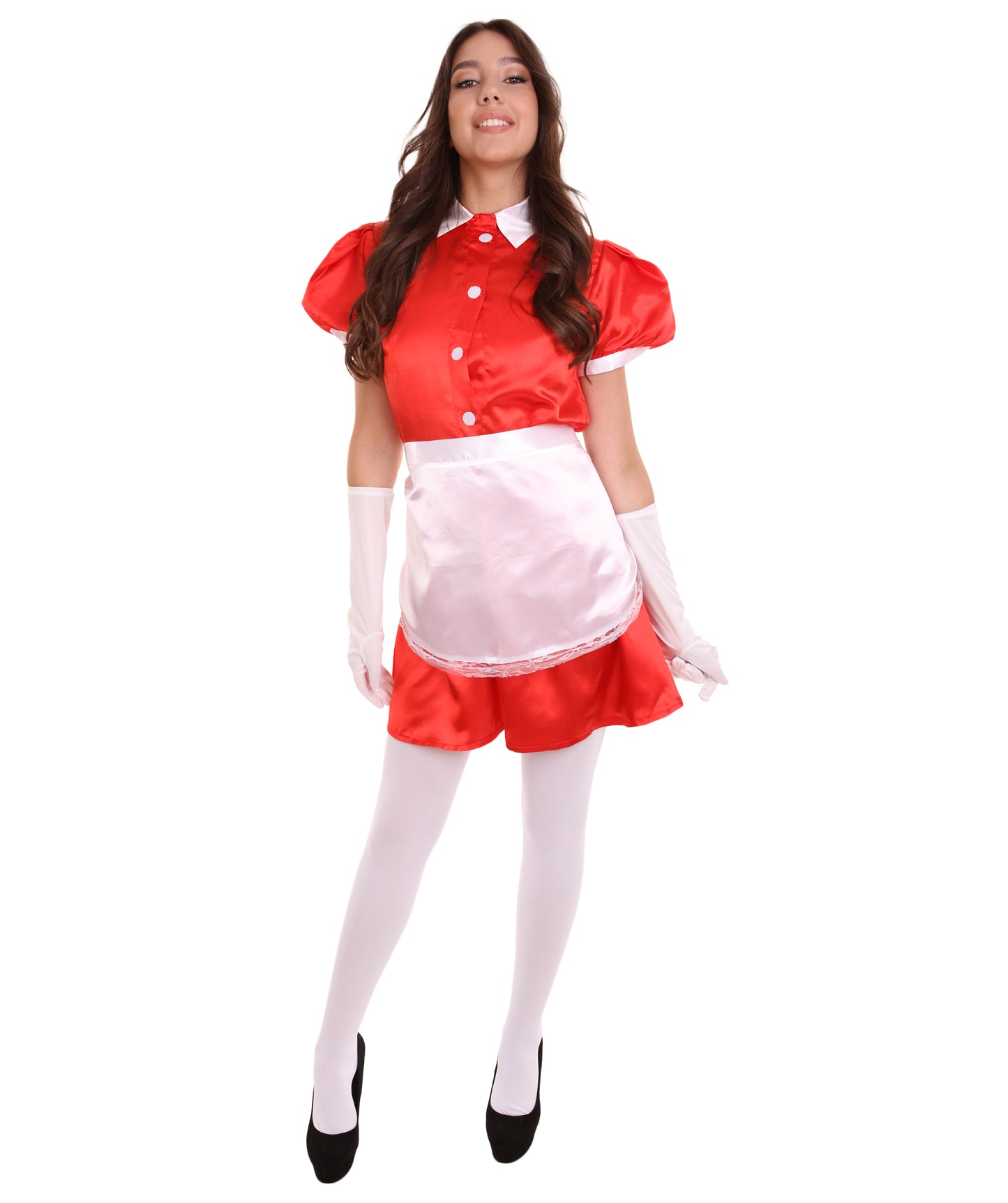 大人用女性の JCO-328_16 フレンチエプロンメイド制服 レッド コスプレコスチューム