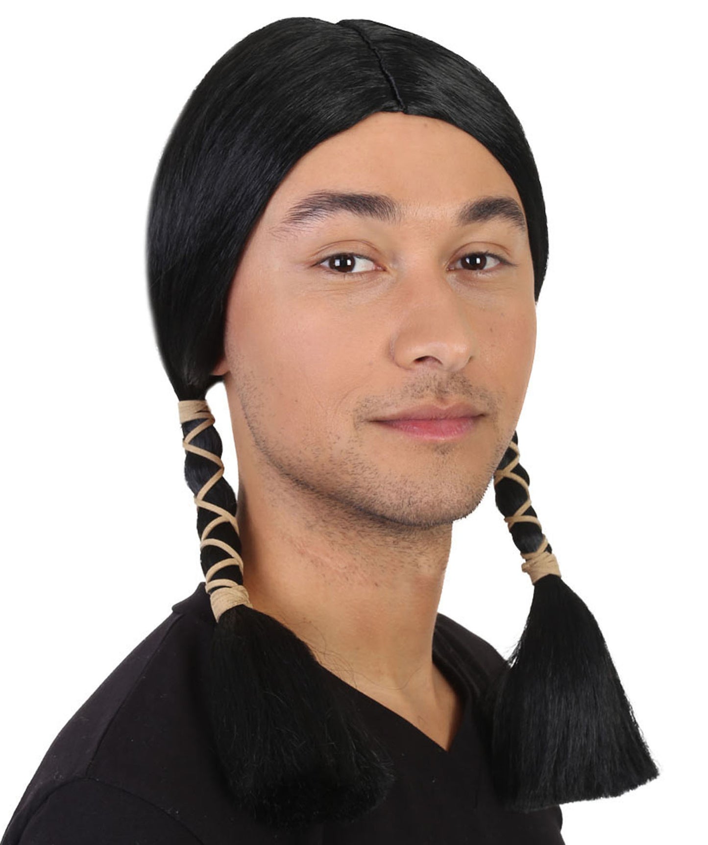 男性用 H-1548 ネイティブアメリカン ブラック ウィッグ コスプレハロウィン ウィッグ プレミアム通気性キャップレスキャップ