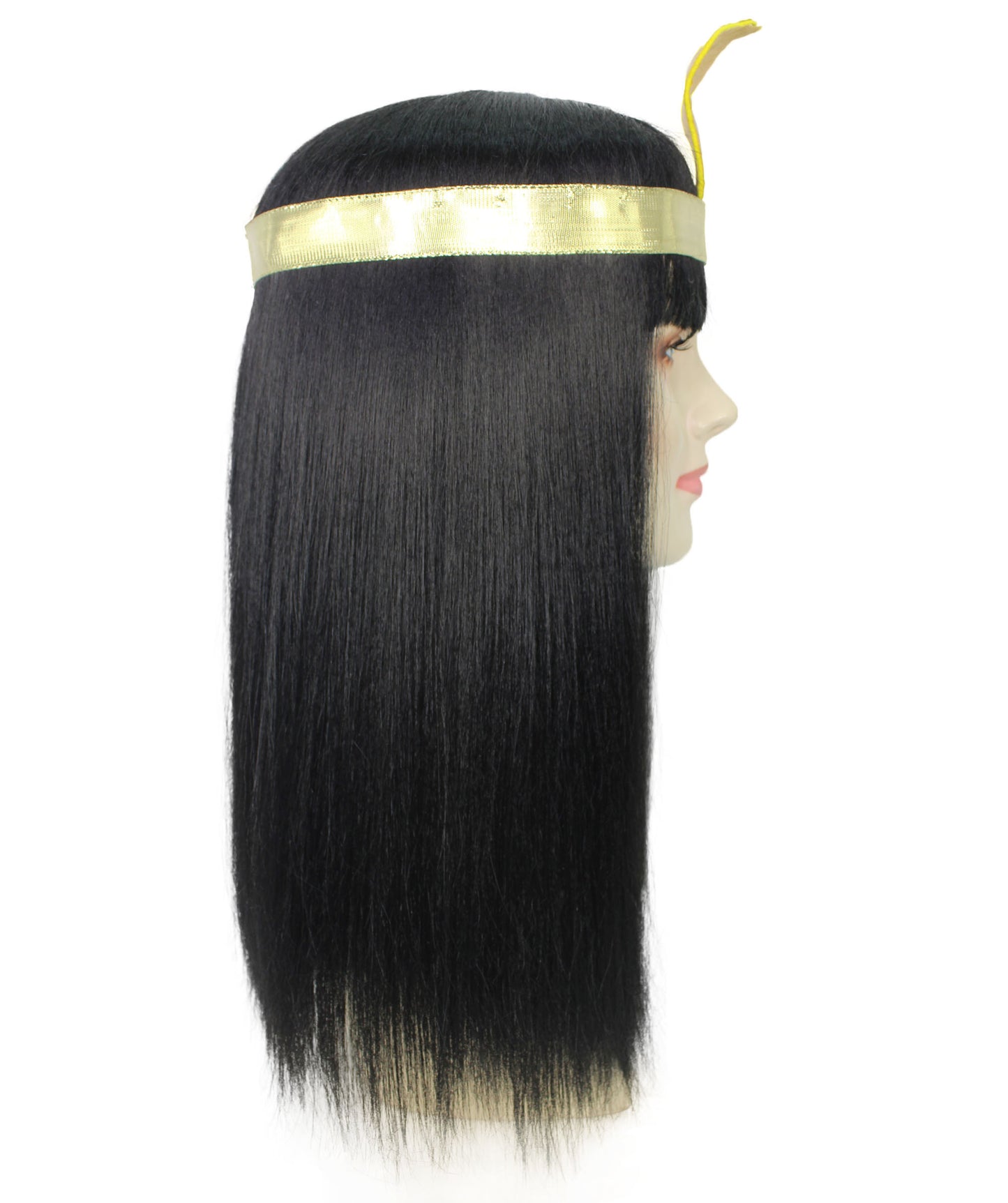 女性用H-5907 エジプトの女王 ウィッグ ヘッドバンド付き ブラック カラー ハロウィンに最適 難燃性合成ファイバー