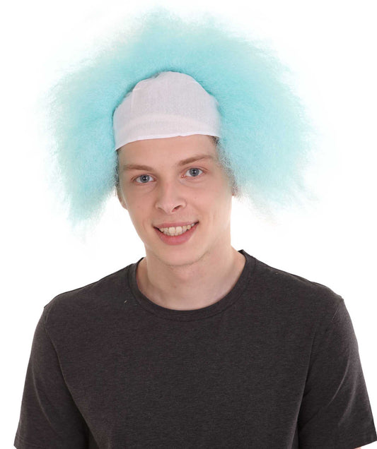 ハロウィンパーティープレミアム メンズ H-3588 半禿げヘッド ショート ウィッグ ライトブルー