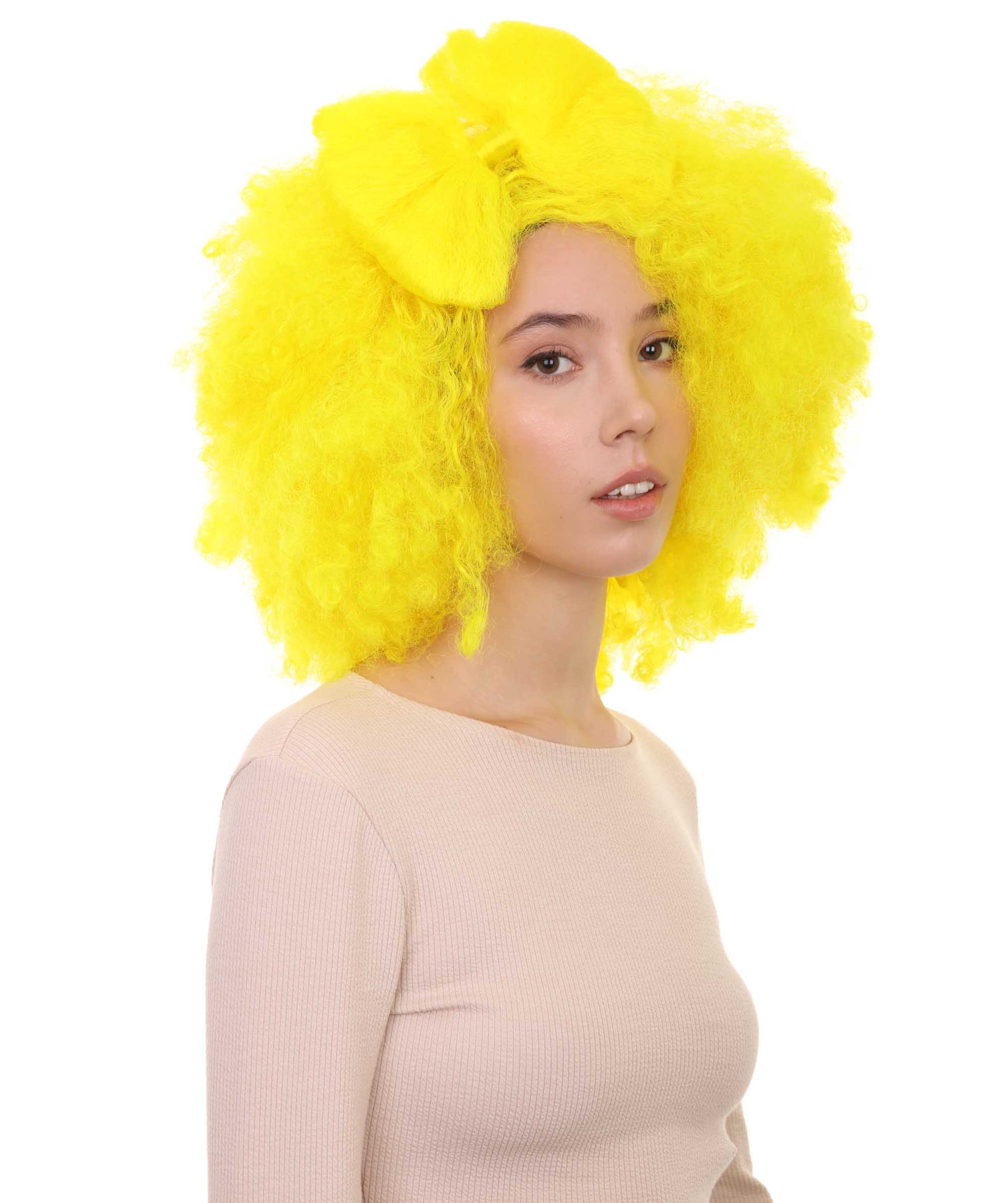Wigs2you ハロウィン パーティー プレミアム レディース H-1262 着けやすい 快適なフィット感 アフロ スモール ボウウィッグ ネオンイエロー