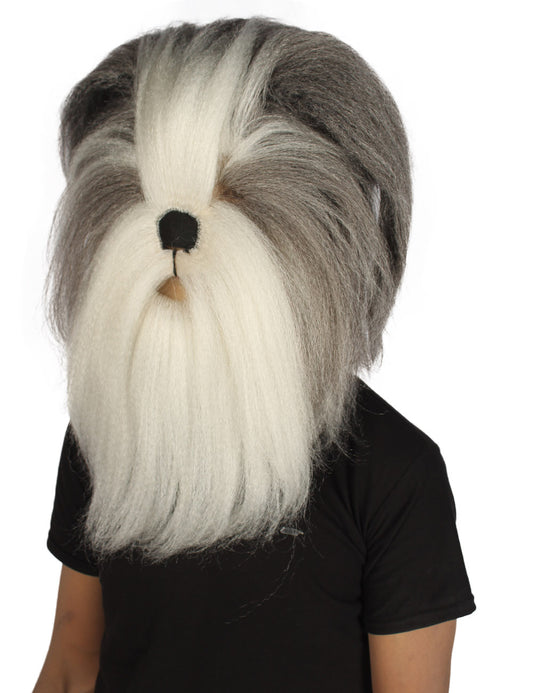 ハロウィンパーティ プレミアムメンズ H-5551 ホワイト&グレー ストレート ファードッグ コスプレウィッグ & マスク 合成繊維の髪