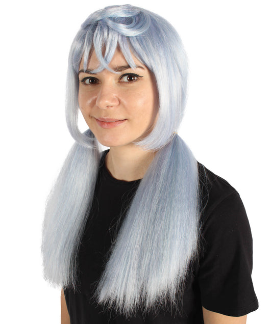 Wigs2you H-6914 大人用レディース ロング ライトブルー ストレート ポニーテール ゲーミング コスプレウィッグ|ハロウィンに最適|難燃性合成繊維